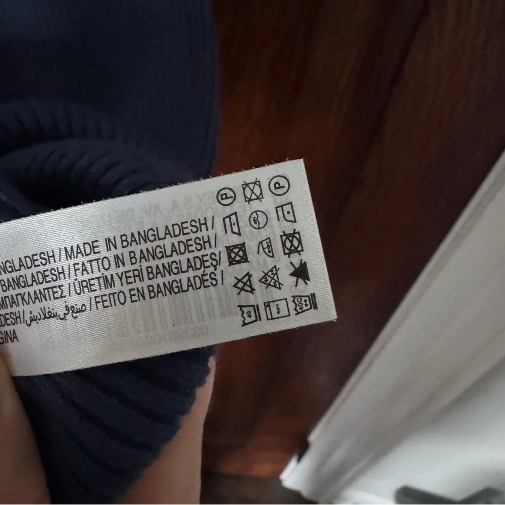 Rib-Knit Navy Long-Sleeve Midi Dress with Button Details Size S - Picture 7 of 7